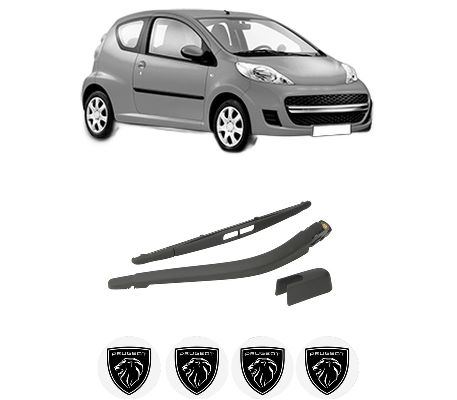 Set brat stergator spate cu lamela pentru PEUGEOT 107 (PM_, PN_) din 2005-2014, pentru spate, din cauciuc siliconat rezistent, Cri-Flo, 4 stickere auto PEUGEOT