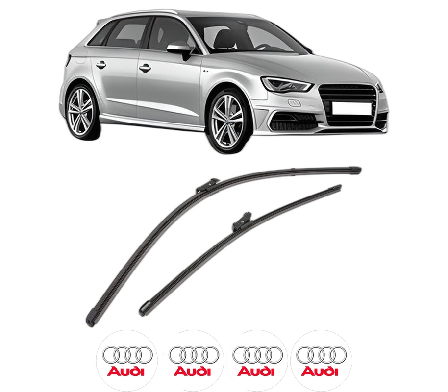 Set stergatoare auto AUDI A3 Sportback (8VA, 8VF) din 2012-2020, pentru parbriz auto, 2 bucati, Valeo Silencio Xtrm, din cauciuc siliconat rezistent, 4 Stickere Auto AUDI