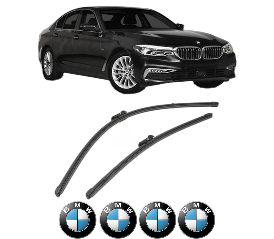 Set stergatoare auto BMW Seria 5 (G30, F90) din 2016-2023, pentru parbriz auto, 2 bucati, Valeo Silencio Xtrm, din cauciuc siliconat rezistent, 4 Stickere Auto BMW Seria