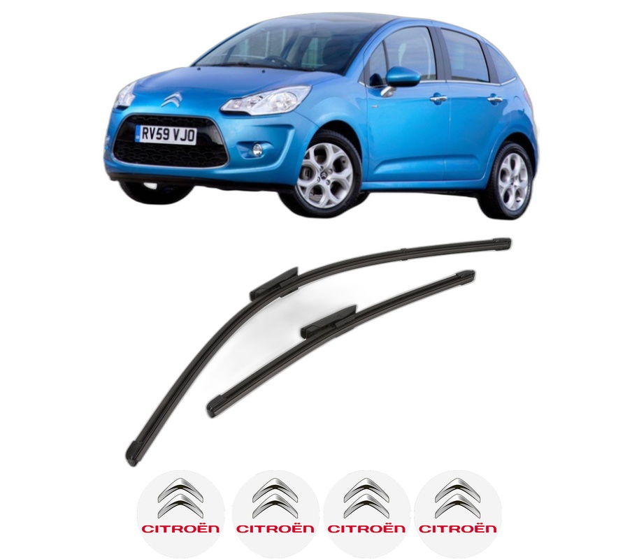 Set stergatoare auto CITROEN C3 II Hatchback Van (SC_) din 2010-2016, pentru parbriz auto, 2 bucati, Valeo Silencio Xtrm, din cauciuc siliconat rezistent, 4 Stickere Auto CITROEN