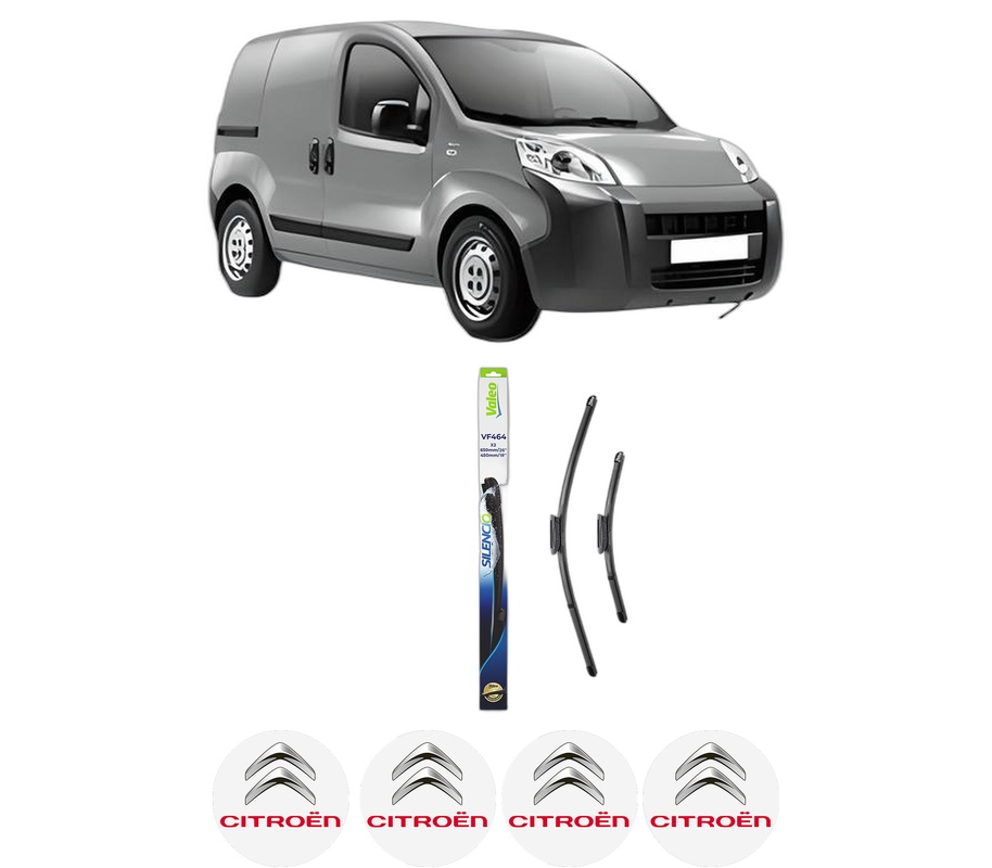Set stergatoare auto CITROEN NEMO Box Body/MPV (AA_) din 2008-2010, pentru parbriz auto, 2 bucati, Valeo Silencio Xtrm, din cauciuc siliconat rezistent, 4 Stickere Auto CITROEN