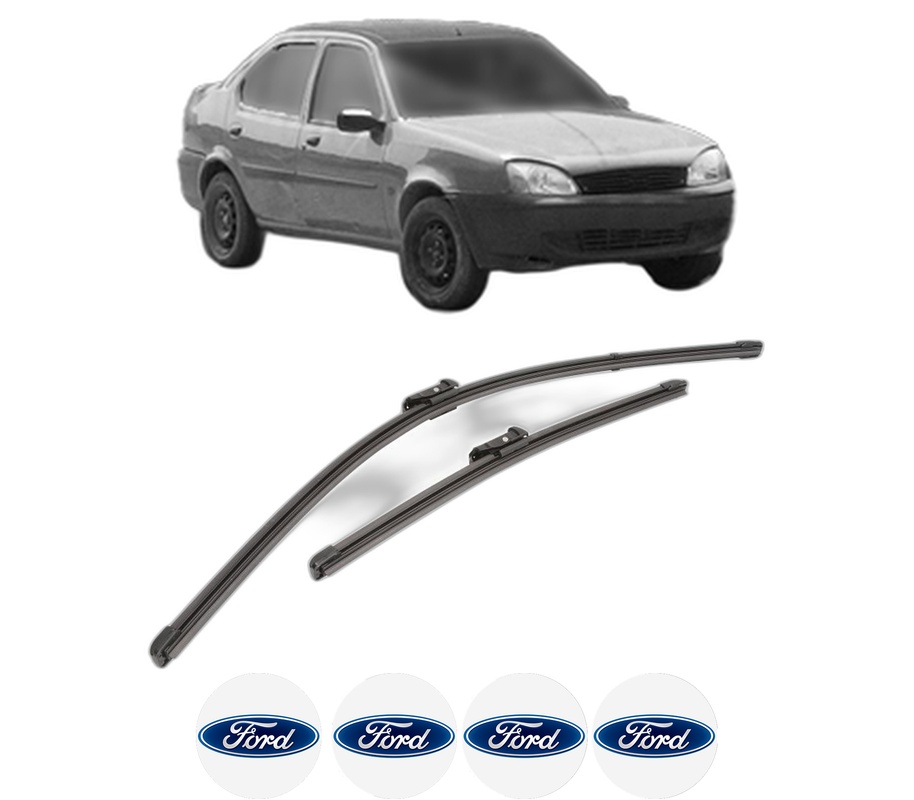Set stergatoare auto FORD FIESTA Saloon din 2002-2017, pentru parbriz auto, 2 bucati, Valeo Silencio Xtrm, din cauciuc siliconat rezistent, 4 Stickere Auto FORD