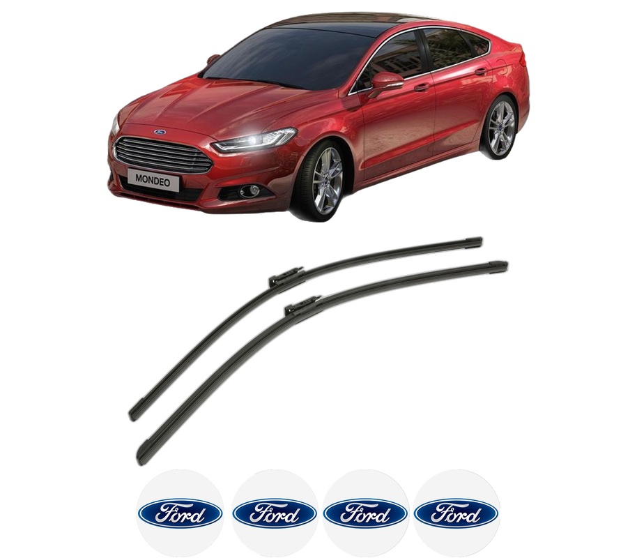 Set stergatoare auto FORD MONDEO V Hatchback (CE) din 2014-2019, pentru parbriz auto, 2 bucati, Bosch Aerotwin, din cauciuc siliconat rezistent, 4 Stickere Auto FORD
