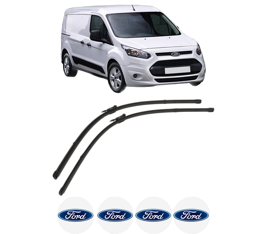 Set stergatoare auto FORD TRANSIT CONNECT V408 Box Body/MPV din 2013-2021, pentru parbriz auto, 2 bucati, Valeo Silencio, din cauciuc siliconat rezistent, 4 Stickere Auto FORD