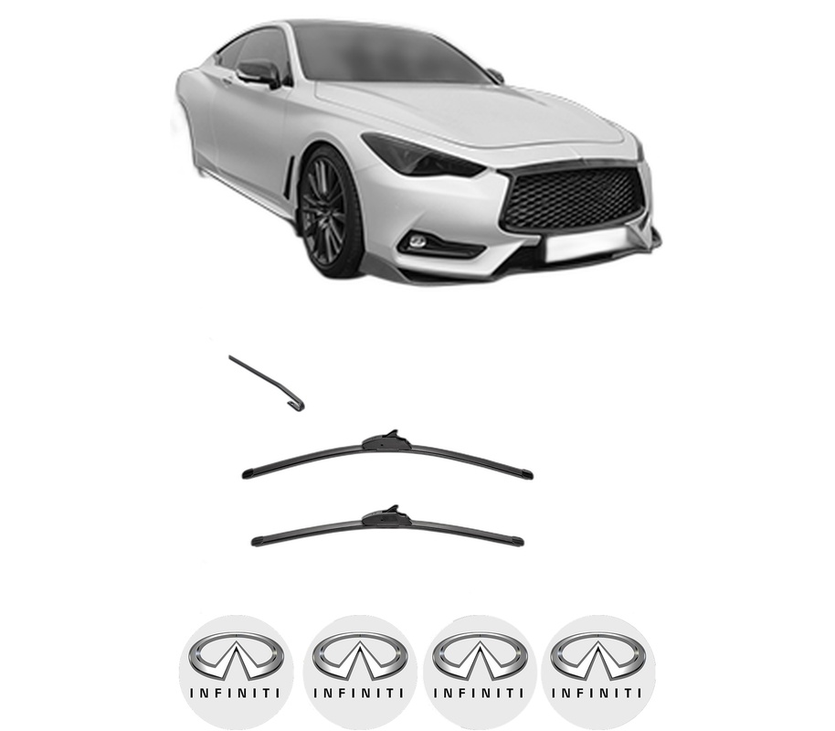 Set stergatoare auto INFINITI Q60 Coupe din 2013-2016, pentru parbriz auto, 2 bucati, Valeo Silencio, din cauciuc siliconat rezistent, 4 Stickere Auto INFINITI