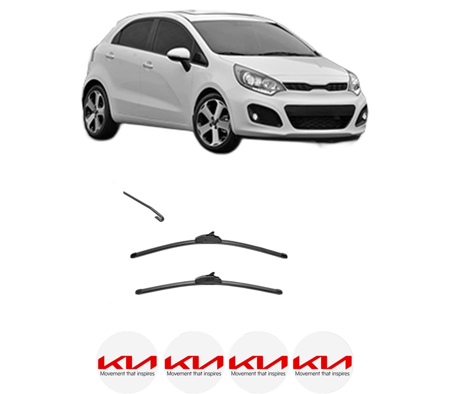 Set stergatoare auto KIA RIO III (UB) din 2011-2017, pentru parbriz auto, 2 bucati, Valeo Silencio, din cauciuc siliconat rezistent, 4 Stickere Auto KIA
