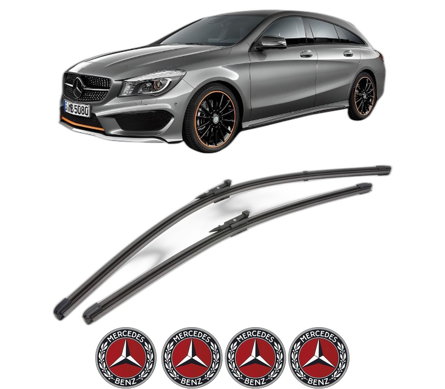 Set stergatoare auto MERCEDES-BENZ CLA Shooting Brake (X117) din 2015-2019, pentru parbriz auto, 2 bucati, Valeo Silencio Xtrm, din cauciuc siliconat rezistent, 4 Stickere Auto MERCEDES-BENZ