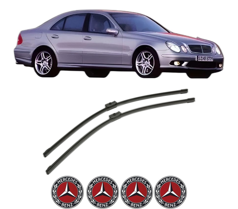 Set stergatoare auto MERCEDES-BENZ E-CLASS (W211) din 2002-2008, pentru parbriz auto, 2 bucati, Bosch Aerotwin, din cauciuc siliconat rezistent, 4 Stickere Auto MERCEDES-BENZ