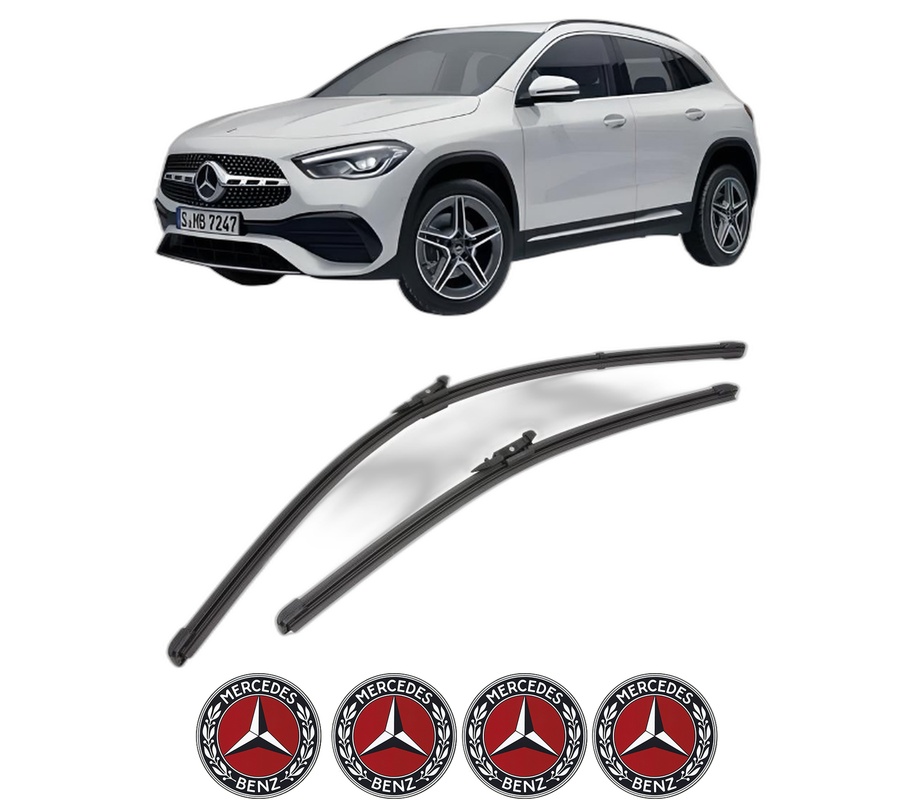 Set stergatoare auto MERCEDES-BENZ GLA (H247) din 2020-2023, pentru parbriz auto, 2 bucati, Valeo Silencio Xtrm, din cauciuc siliconat rezistent, 4 Stickere Auto MERCEDES-BENZ