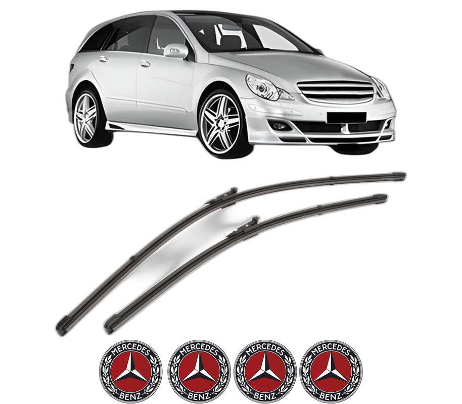 Set stergatoare auto MERCEDES-BENZ R-CLASS (W251, V251) din 2005-2014, pentru parbriz auto, 2 bucati, Valeo Silencio Xtrm, din cauciuc siliconat rezistent, 4 Stickere Auto MERCEDES-BENZ