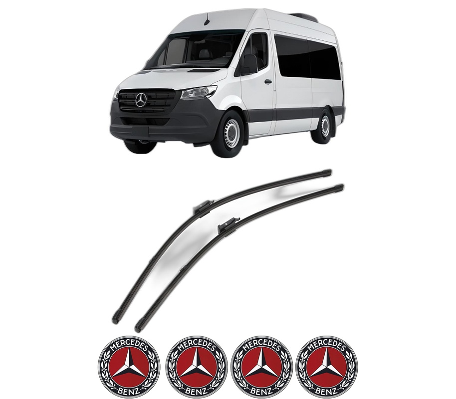 Set stergatoare auto MERCEDES-BENZ SPRINTER 3,5-t Tourer Bus (B907) din 2018-2021, pentru parbriz auto, 2 bucati, Valeo Silencio Xtrm, din cauciuc siliconat rezistent, 4 Stickere Auto MERCEDES-BENZ