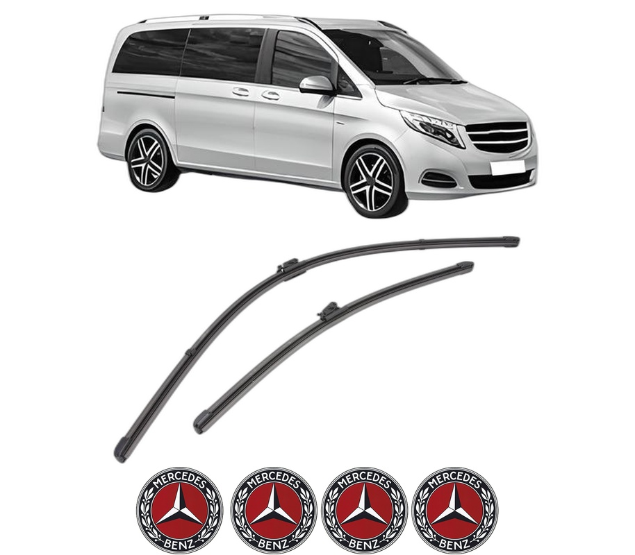 Set stergatoare auto MERCEDES-BENZ V-CLASS (W447) din 2014-2021, pentru parbriz auto, 2 bucati, Valeo Silencio Xtrm, din cauciuc siliconat rezistent, 4 Stickere Auto MERCEDES-BENZ