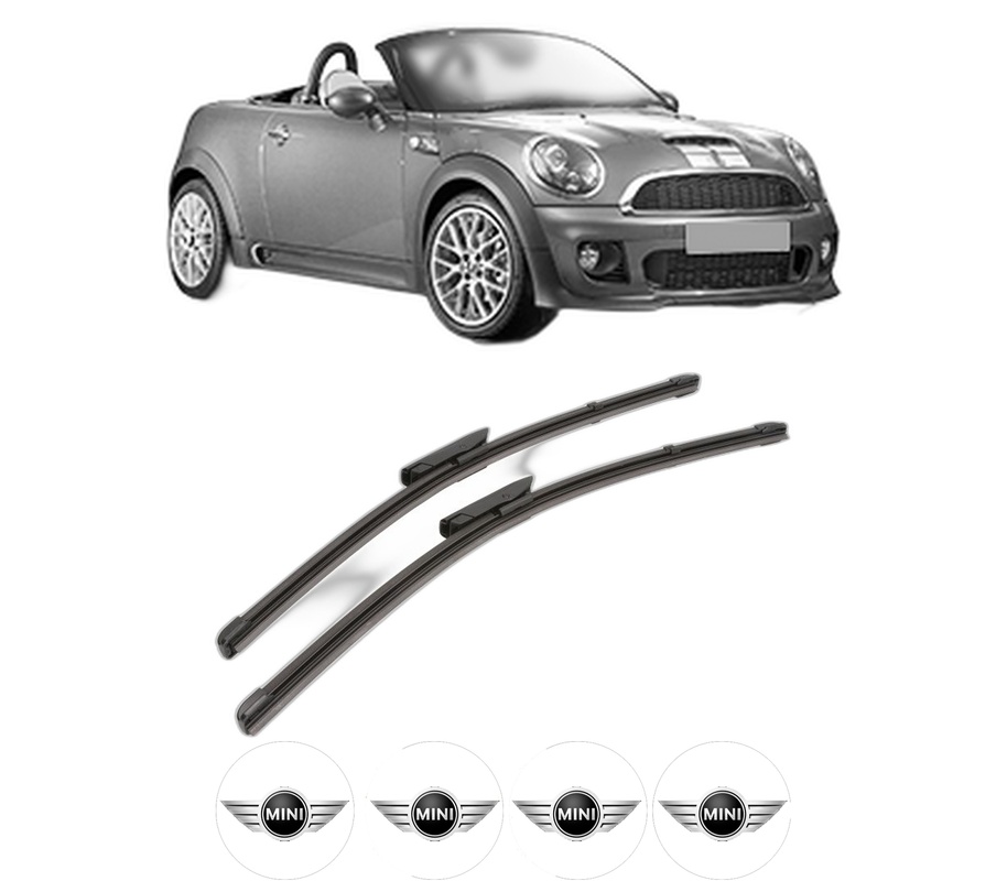 Set stergatoare auto MINI MINI Roadster (R59) din 2011-2015, pentru parbriz auto, 2 bucati, Valeo Silencio Xtrm, din cauciuc siliconat rezistent, 4 Stickere Auto MINI
