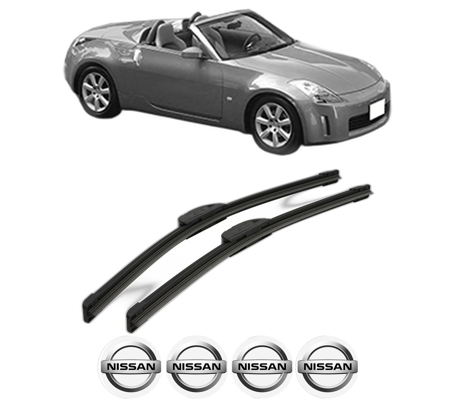Set stergatoare auto NISSAN 350Z Roadster (Z33) din 2004-2005, pentru parbriz auto, 2 bucati, Bosch Aerotwin Retrofit, din cauciuc siliconat rezistent, 4 Stickere Auto NISSAN