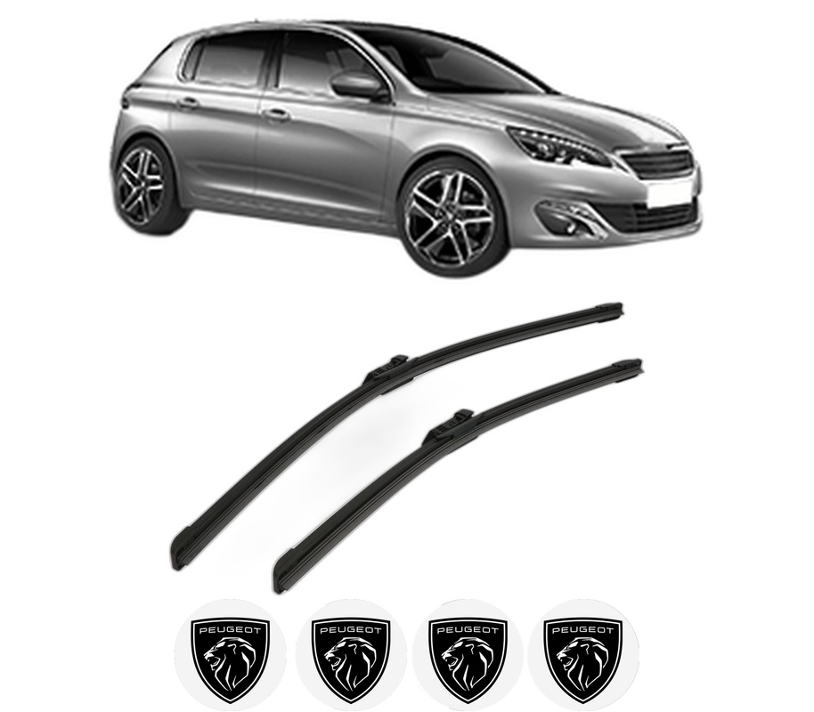 Set stergatoare auto PEUGEOT 308 II (LB_, LP_, LW_, LH_, L3_) din 2013-2021, pentru parbriz auto, 2 bucati, Bosch Aerotwin, din cauciuc siliconat rezistent, 4 Stickere Auto PEUGEOT
