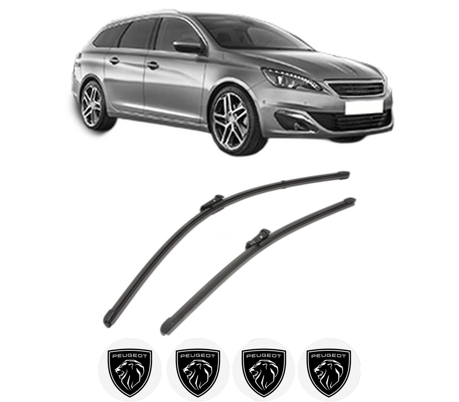 Set stergatoare auto PEUGEOT 308 SW II (LC_, LJ_, LR_, LX_, L4_) din 2014-2021, pentru parbriz auto, 2 bucati, Valeo Silencio Xtrm, din cauciuc siliconat rezistent, 4 Stickere Auto PEUGEOT