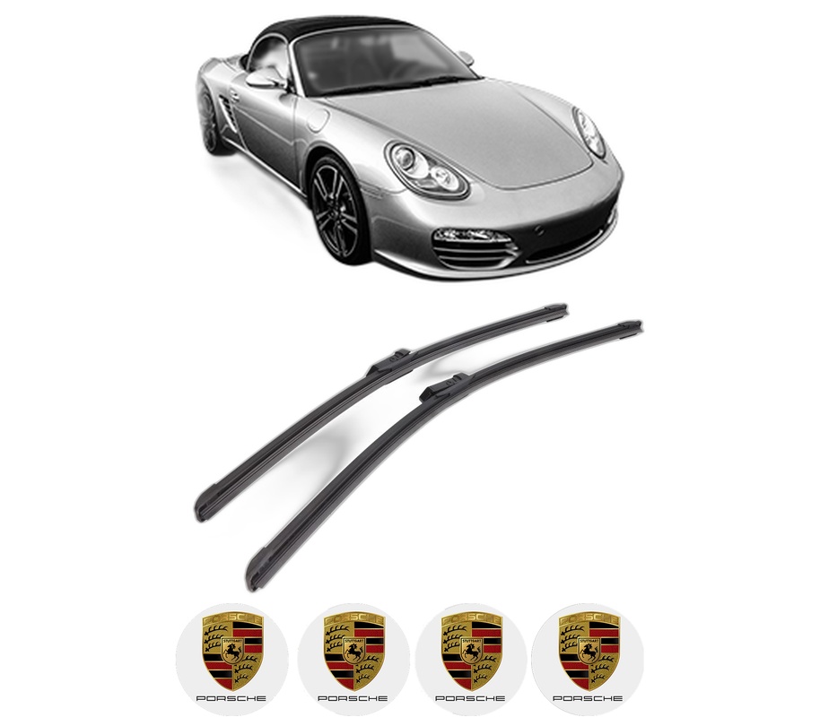 Set stergatoare auto PORSCHE BOXSTER Spyder (981) din 2015-2016, pentru parbriz auto, 2 bucati, Bosch Aerotwin, din cauciuc siliconat rezistent, 4 Stickere Auto PORSCHE