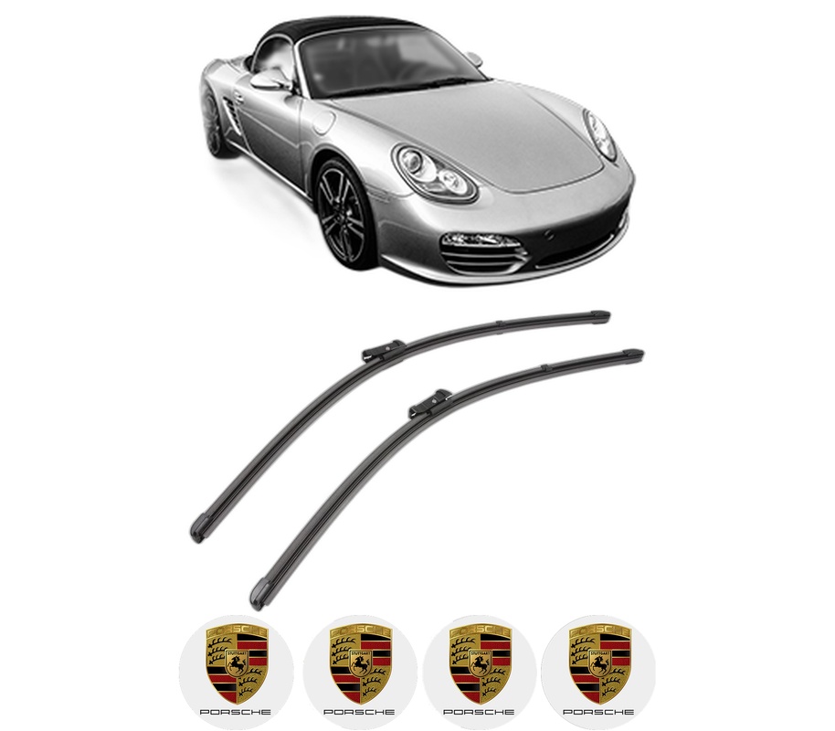Set stergatoare auto PORSCHE BOXSTER Spyder (981) din 2015-2016, pentru parbriz auto, 2 bucati, Valeo Silencio, din cauciuc siliconat rezistent, 4 Stickere Auto PORSCHE