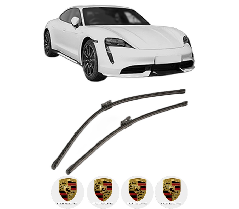 Set stergatoare auto PORSCHE TAYCAN (Y1A) din 2019-2023, pentru parbriz auto, 2 bucati, Valeo Silencio Xtrm, din cauciuc siliconat rezistent, 4 Stickere Auto PORSCHE