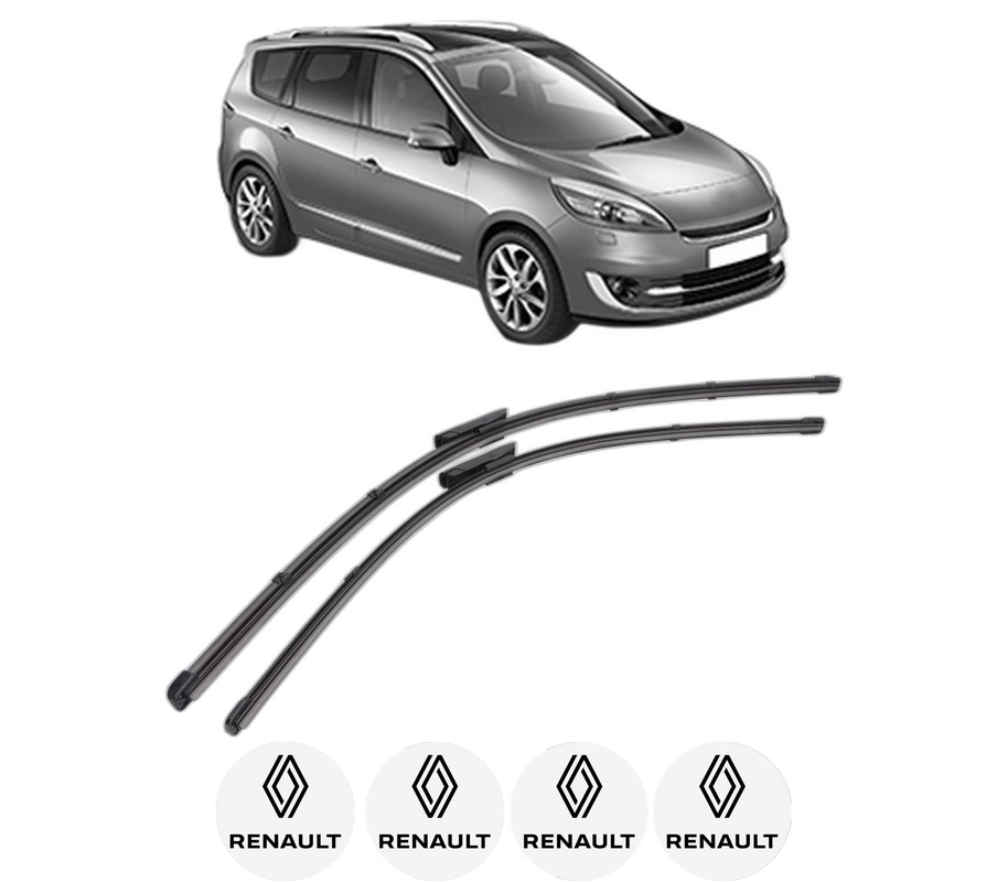 Set stergatoare auto RENAULT GRAND SCENIC III (JZ0/1_) din 2009-2016, pentru parbriz auto, 2 bucati, Valeo Silencio Xtrm, din cauciuc siliconat rezistent, 4 Stickere Auto RENAULT