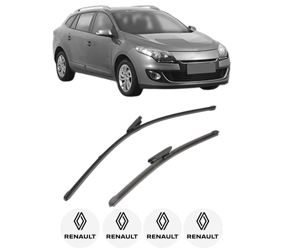 Set stergatoare auto RENAULT MEGANE III Combi Van (KZ0/1) din 2009-2015, pentru parbriz auto, 2 bucati, Valeo Silencio Xtrm, din cauciuc siliconat rezistent, 4 Stickere Auto RENAULT
