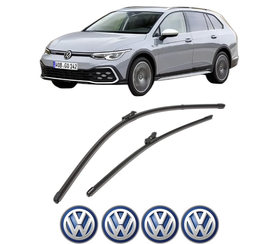 Set stergatoare auto Volkswagen GOLF ALLTRACK VIII (CG5) din 2020-2024, pentru parbriz auto, 2 bucati, Valeo Silencio Xtrm, din cauciuc siliconat rezistent, 4 Stickere Auto Volkswagen