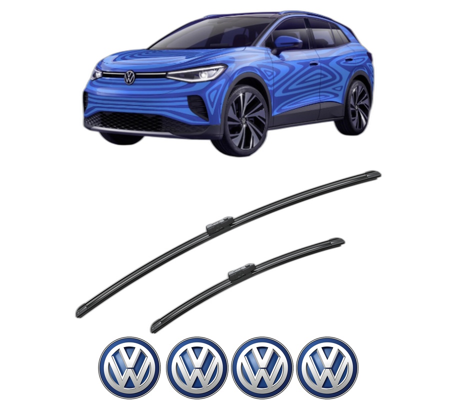 Set stergatoare auto Volkswagen ID.4 (E21) din 2020-2023, pentru parbriz auto, 2 bucati, Bosch Aerotwin, din cauciuc siliconat rezistent, 4 Stickere Auto Volkswagen