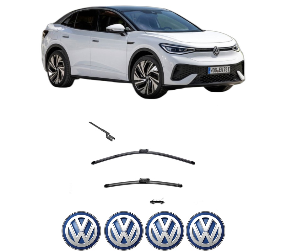 Set stergatoare auto Volkswagen ID.5 (E39) din 2021-2024, pentru parbriz auto, 2 bucati, Valeo Silencio, din cauciuc siliconat rezistent, 4 Stickere Auto Volkswagen