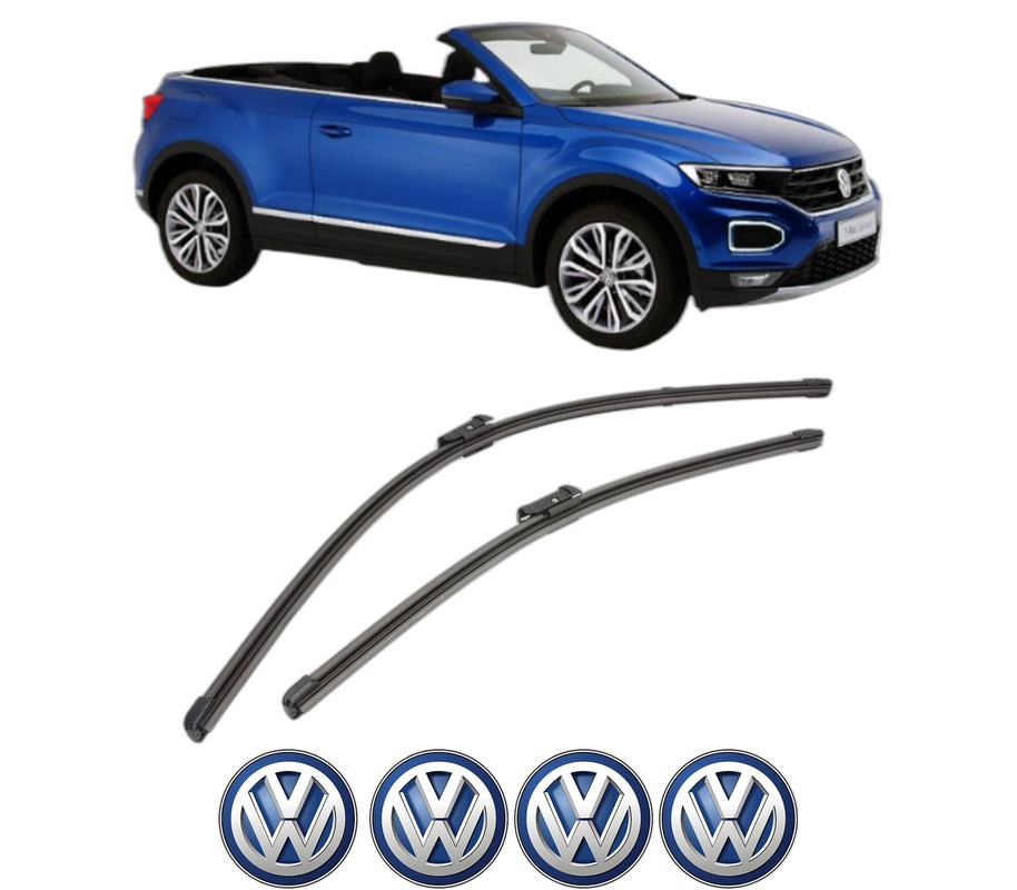 Set stergatoare auto Volkswagen T-ROC Convertible (AC7, AC8) din 2019-2020, pentru parbriz auto, 2 bucati, Valeo Silencio Xtrm, din cauciuc siliconat rezistent, 4 Stickere Auto Volkswagen