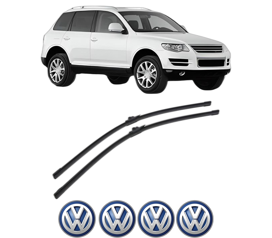 Set stergatoare auto Volkswagen TOUAREG (7LA, 7L6, 7L7) din 2002-2010, pentru parbriz auto, 2 bucati, Bosch Aerotwin, din cauciuc siliconat rezistent, 4 Stickere Auto Volkswagen