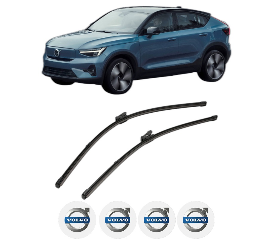Set stergatoare auto VOLVO C40 (539) din 2021-2022, pentru parbriz auto, 2 bucati, Valeo Silencio, din cauciuc siliconat rezistent, 4 Stickere Auto VOLVO