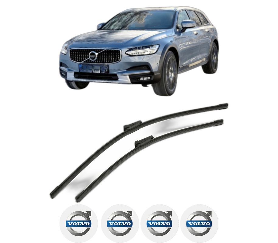 Set stergatoare auto VOLVO V90 II Cross Country (236) din 2016-2022, pentru parbriz auto, 2 bucati, Bosch Aerotwin, din cauciuc siliconat rezistent, 4 Stickere Auto VOLVO