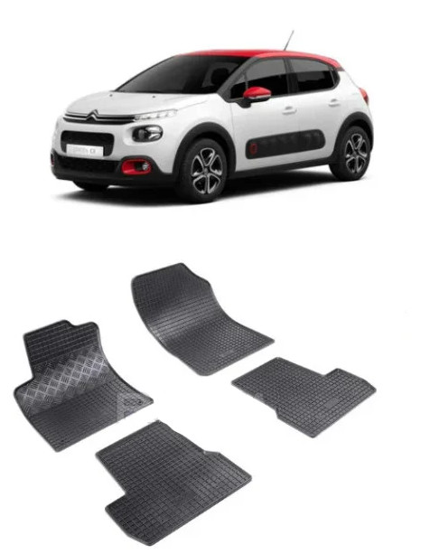 Set 4 covorase Citroen C3 2010-2016, din cauciuc 100%, compatibile cu autoturismul CITROEN C3