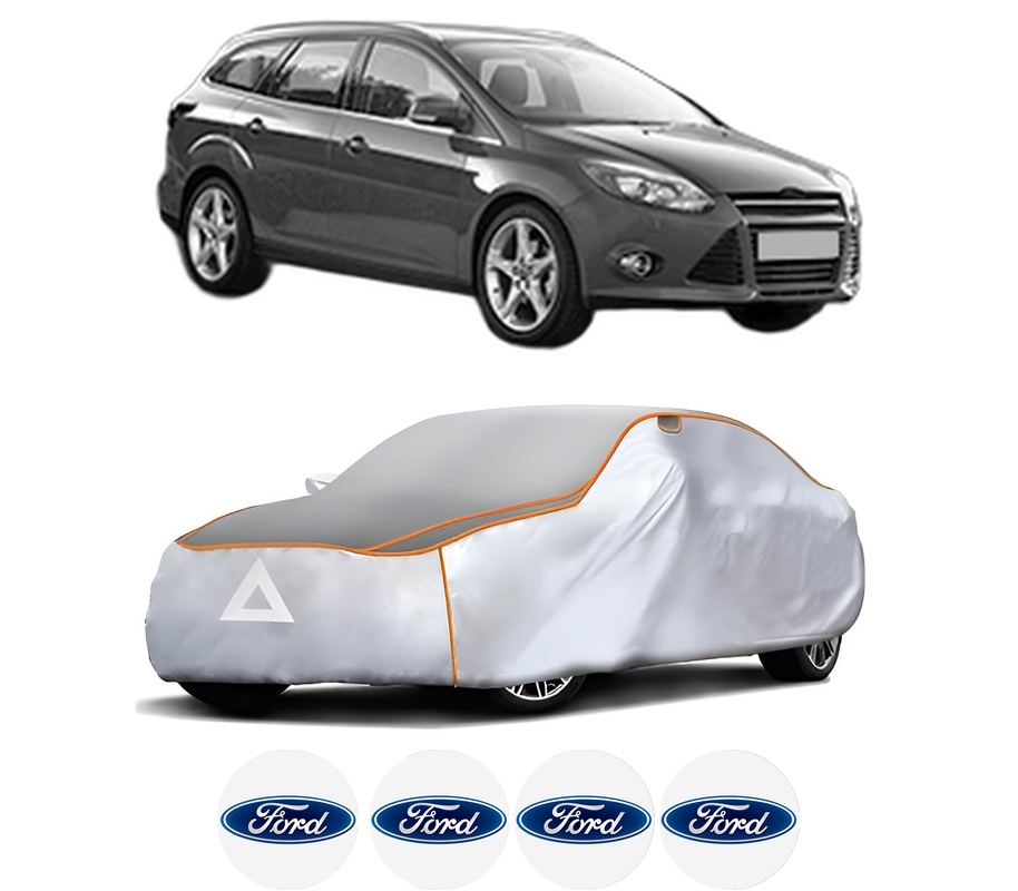 Husa Prelata Antigrindina Auto FORD FOCUS III Turnier din 2010-2020, Protectie auto contra intemperiilor la grindina, Waterproof, 4x Stickere auto FORD