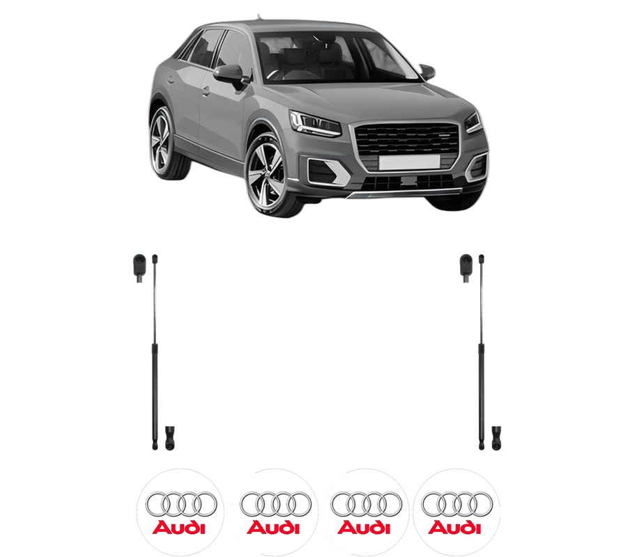 Set amortizoare portbagaj haion pentru AUDI Q2 (GAB, GAG) din 2016-2021, 2 bucati, KROSNO, 4 stickere auto AUDI