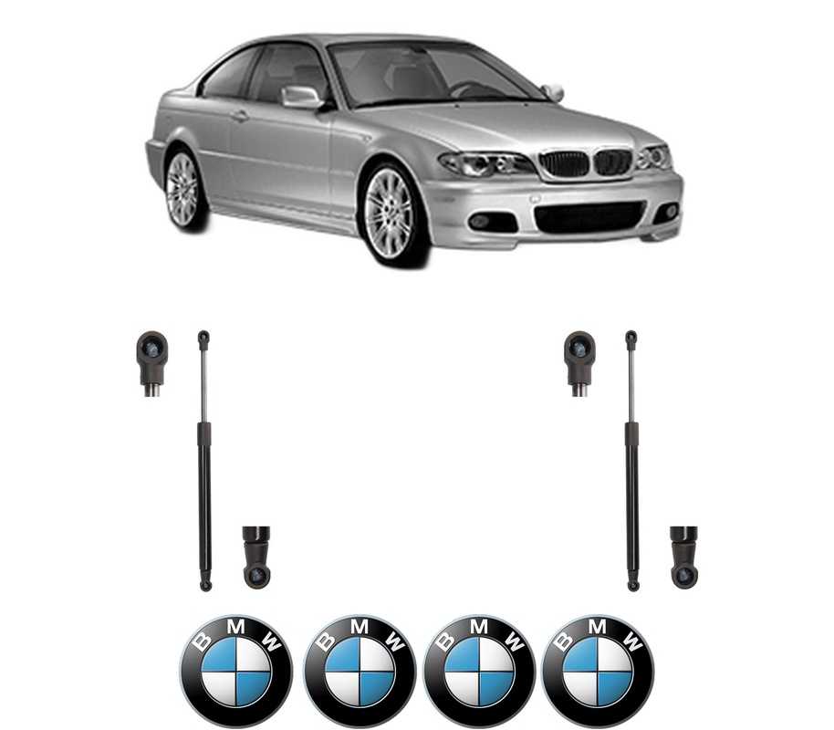 Set amortizoare portbagaj haion pentru BMW 3 Coupe (E46) din 1998-2006, 2 bucati, MAGNUM TECHNOLOGY, 4 stickere auto BMW