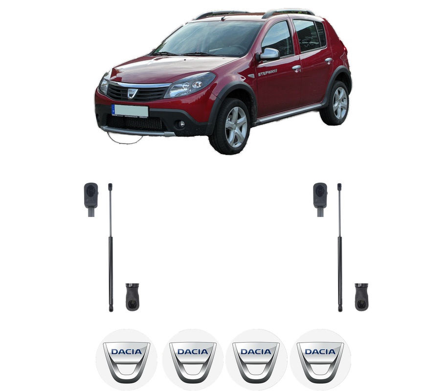 Set amortizoare portbagaj haion pentru DACIA SANDERO din 2008-2013, 2 bucati, MAGNUM TECHNOLOGY, 4 stickere auto DACIA