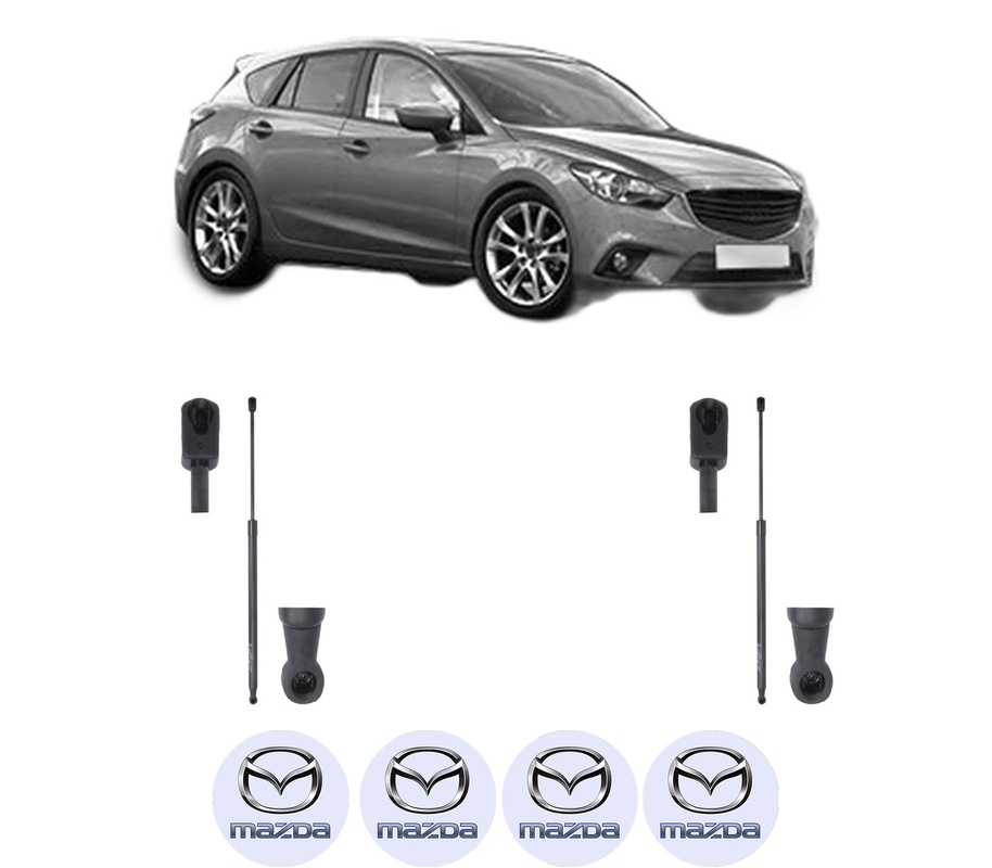 Set amortizoare portbagaj haion pentru MAZDA 3 (BM, BN) din 2013-2019, 2 bucati, KROSNO, 4 stickere auto MAZDA