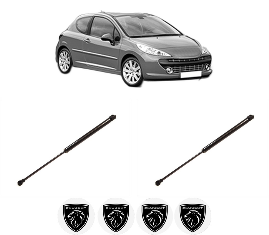 Set amortizoare portbagaj haion pentru PEUGEOT 207 (WA_, WC_) din 2006-2015, 2 bucati, KROSNO, 4 stickere auto PEUGEOT