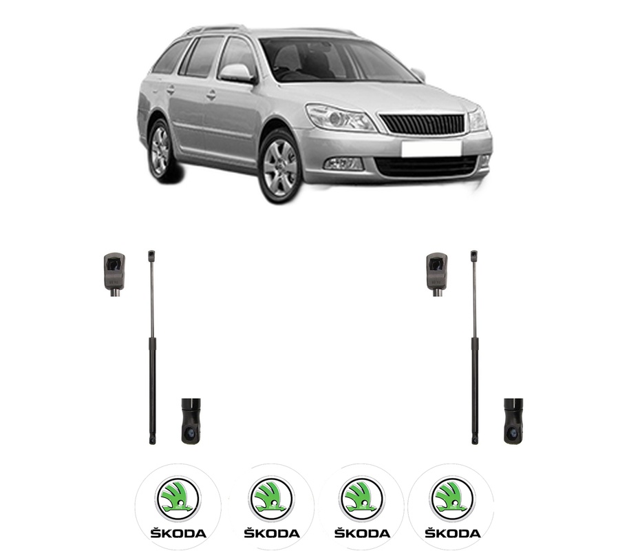 Set amortizoare portbagaj haion pentru SKODA OCTAVIA II Combi (1Z5) din 2004-2013, 2 bucati, MAGNUM TECHNOLOGY, 4 stickere auto SKODA