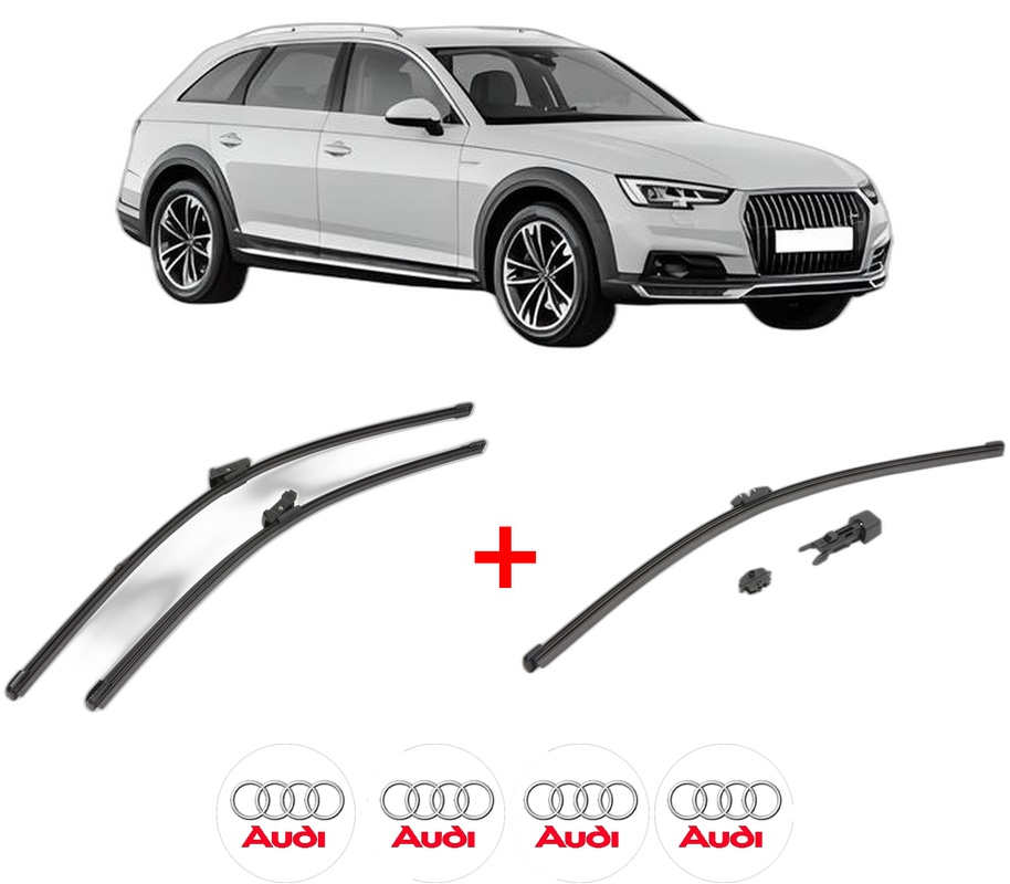 Set 3 stergatoare AUDI A4 Allroad B9 (8WH, 8WJ) din 2016 - 2019, pentru parbriz si luneta fata si spate auto, Valeo HydroConnect, din cauciuc siliconat rezistent, 4 Stickere Auto AUDI