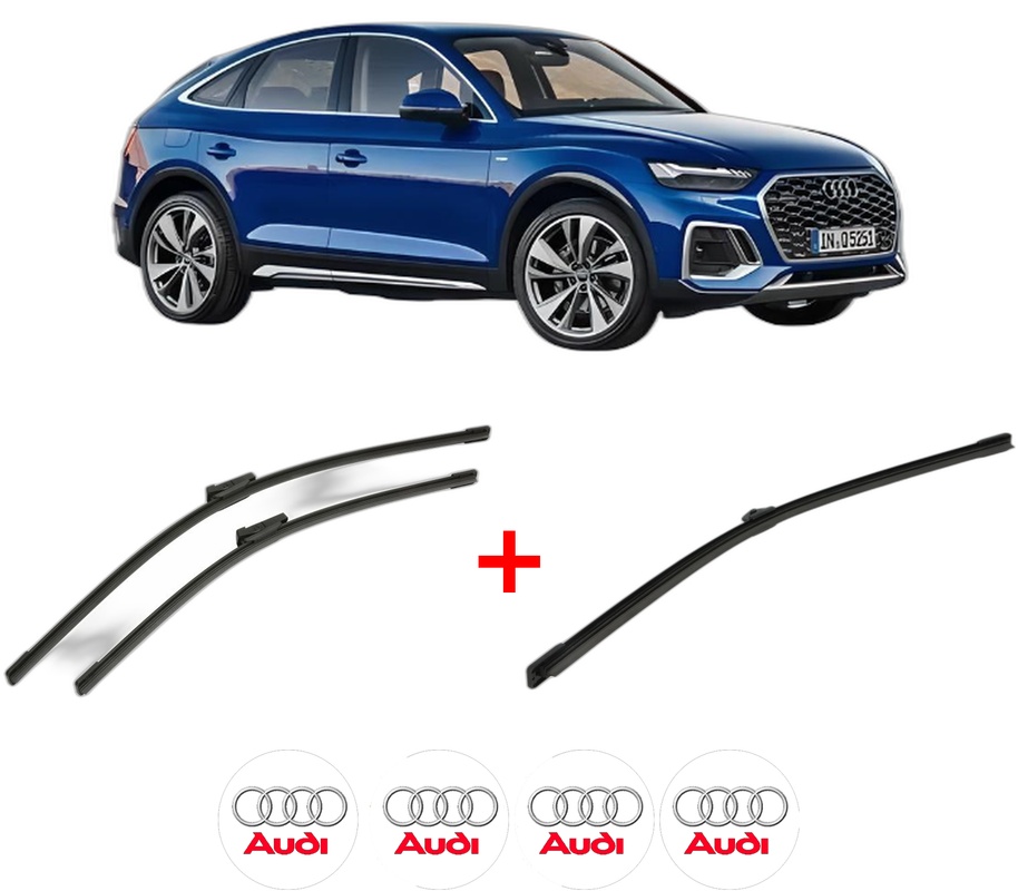 Set 3 stergatoare AUDI Q5 Sportback (FYT) din 2020, pentru parbriz si luneta fata si spate auto, Bosch Aerotwin, din cauciuc siliconat rezistent, 4 Stickere Auto AUDI