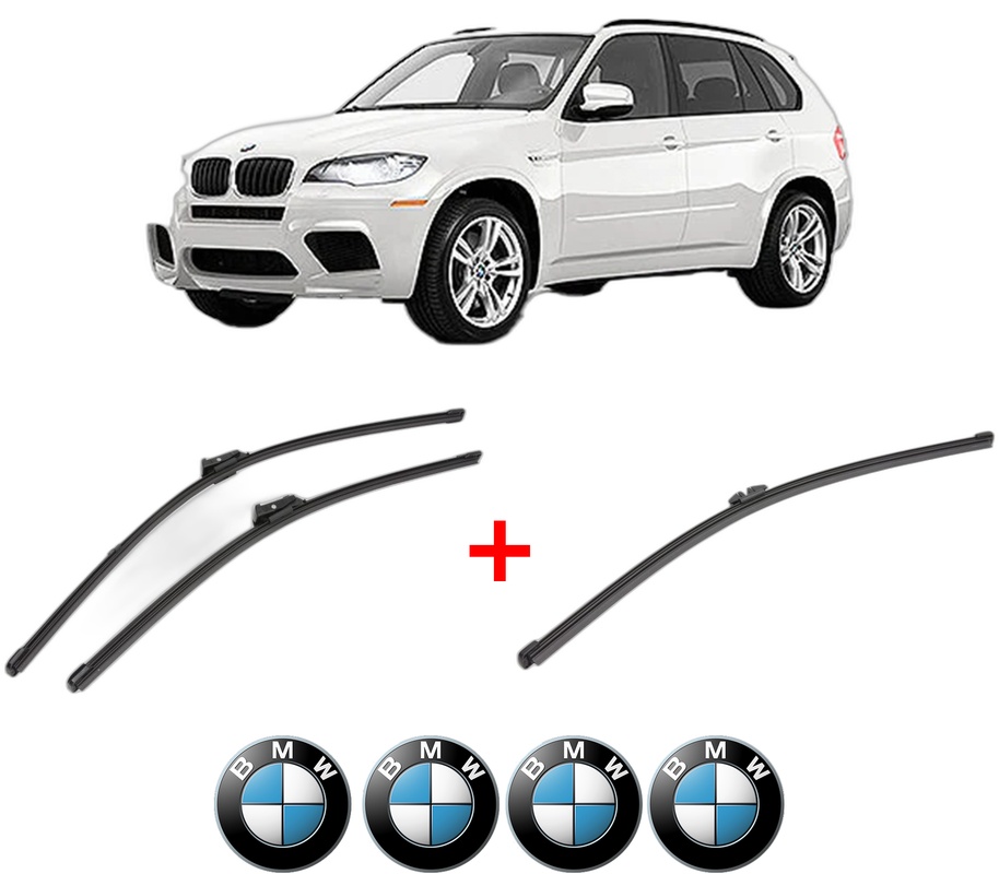 Set 3 stergatoare BMW Seria X5 (E70) din 2006 - 2013, pentru parbriz si luneta fata si spate auto, Valeo Silencio Xtrm, din cauciuc siliconat rezistent, 4 Stickere Auto BMW
