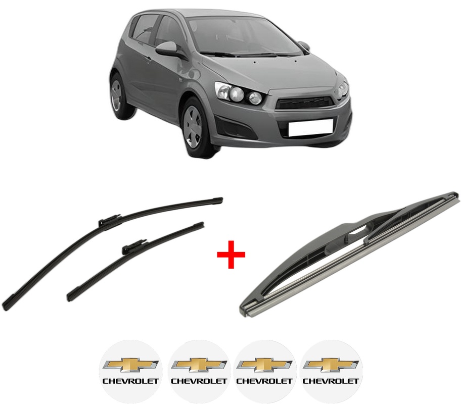 Set 3 stergatoare CHEVROLET AVEO Hatchback (T300) din 2011 - 2015, pentru parbriz si luneta fata si spate auto, Bosch Twin, din cauciuc siliconat rezistent, 4 Stickere Auto CHEVROLET