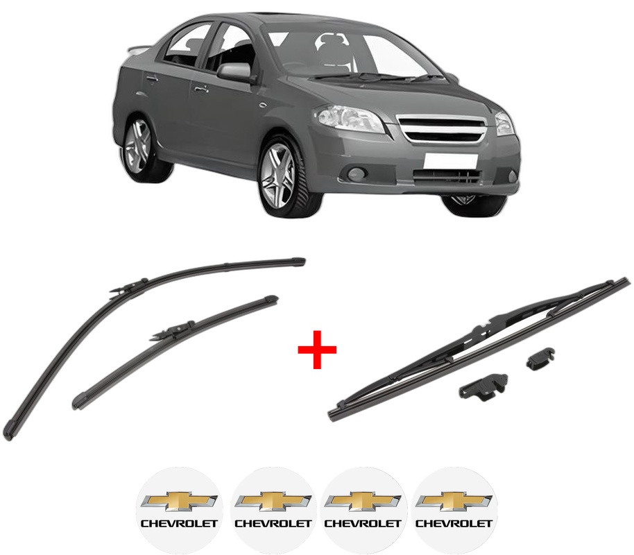 Set 3 stergatoare CHEVROLET AVEO / KALOS Hatchback (T250, T255) din 2007 - 2012, pentru parbriz si luneta fata si spate auto, Valeo Silencio, din cauciuc siliconat rezistent, 4 Stickere Auto CHEVROLET