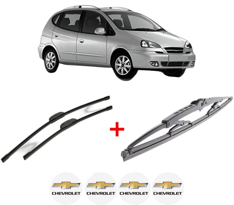 Set 3 stergatoare CHEVROLET REZZO MPV (U100) din 2005 - 2009, pentru parbriz si luneta fata si spate auto, Bosch Twin, din cauciuc siliconat rezistent, 4 Stickere Auto CHEVROLET