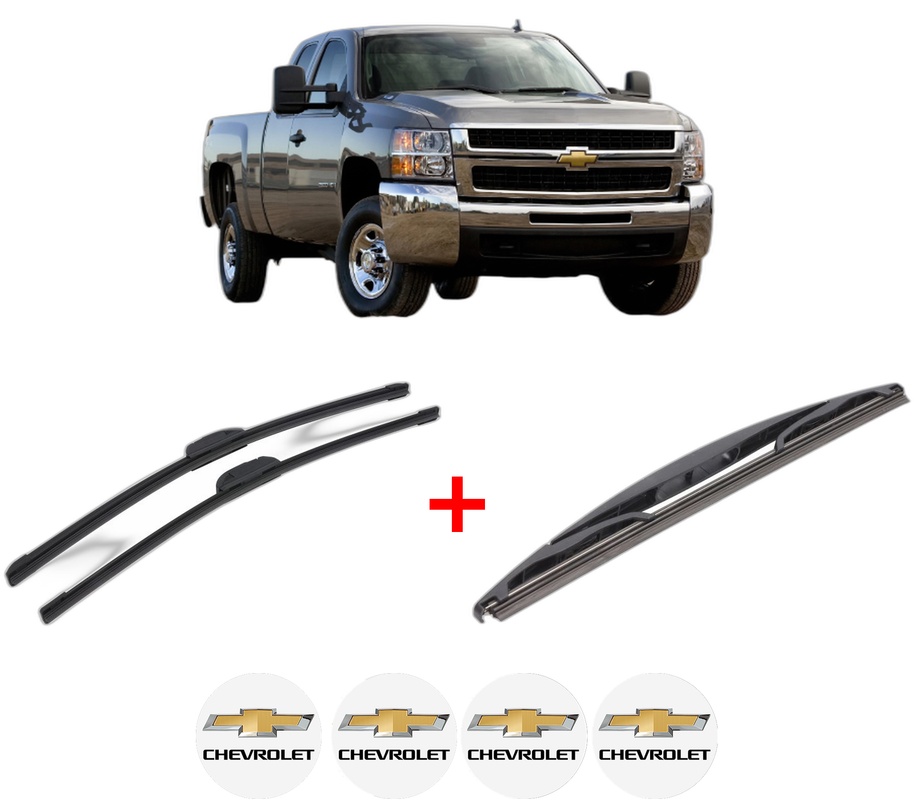 Set 3 stergatoare CHEVROLET SILVERADO 2500 HD Extended Cab Pickup din 2008 - 2013, pentru parbriz si luneta fata si spate auto, Bosch Twin, din cauciuc siliconat rezistent, 4 Stickere Auto CHEVROLET