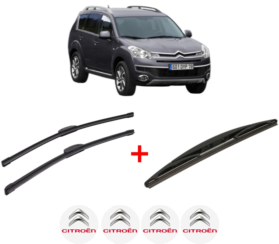 Set 3 stergatoare CITROEN C-CROSSER Van (VU_) din 2007 - 2012, pentru parbriz si luneta fata si spate auto, Bosch Twin, din cauciuc siliconat rezistent, 4 Stickere Auto CITROEN