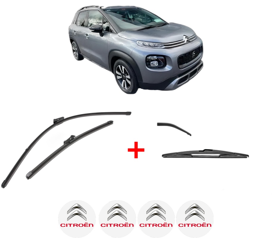 Set 3 stergatoare CITROEN C3 AIRCROSS II Van (2C_, 2R_) din 2019, pentru parbriz si luneta fata si spate auto, Valeo Silencio, din cauciuc siliconat rezistent, 4 Stickere Auto CITROEN