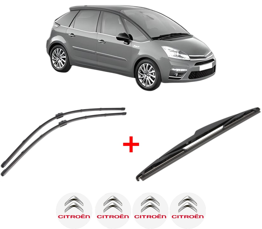 Set 3 stergatoare CITROEN C4 PICASSO I MPV (UD_) din 2006 - 2013, pentru parbriz si luneta fata si spate auto, Valeo Silencio, din cauciuc siliconat rezistent, 4 Stickere Auto CITROEN